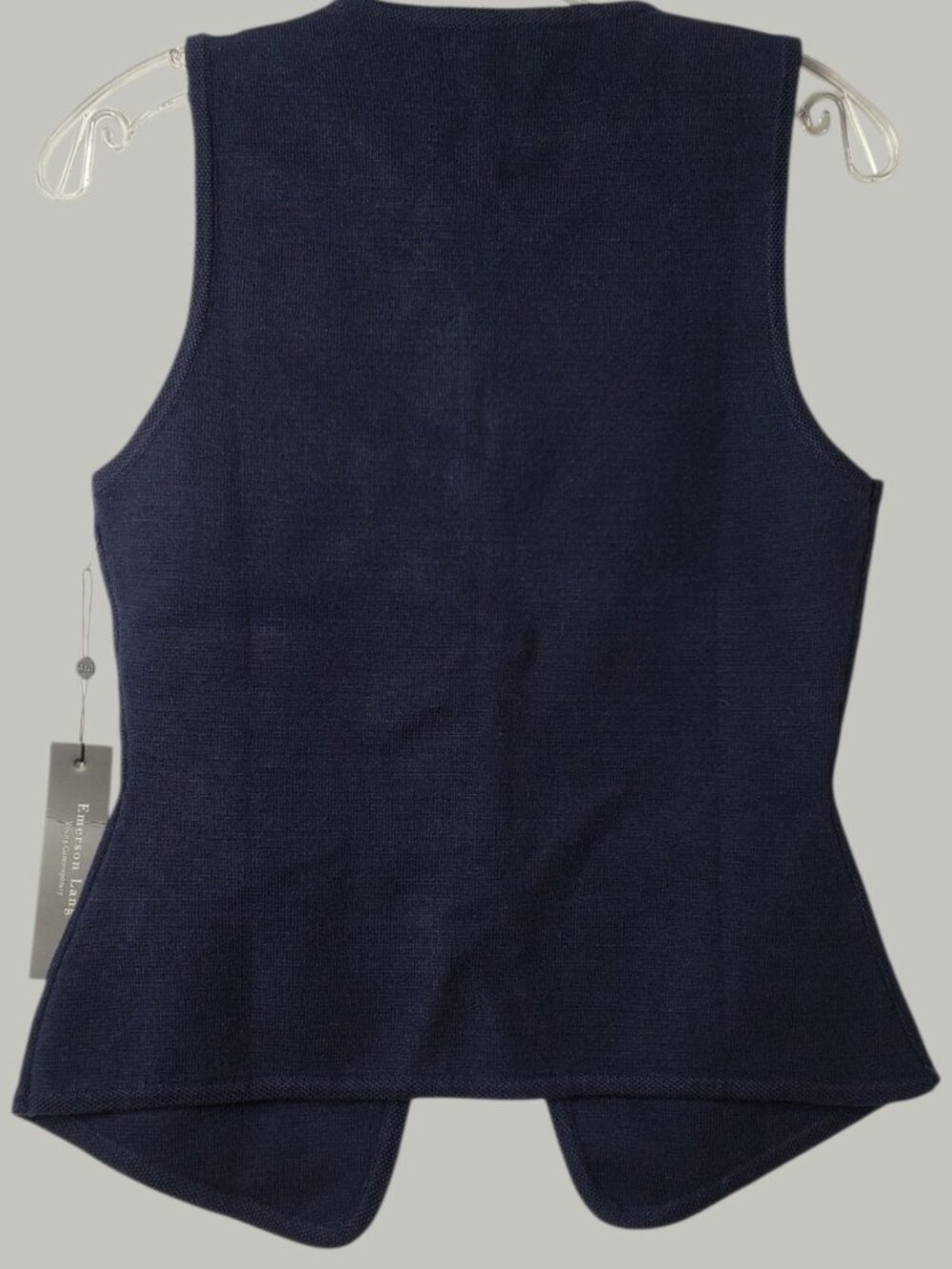 Emerson Lang Sleeveless Sweater Vest W/Gold Button Front Navy Blue& Gold Medium - Picture 3 of 10